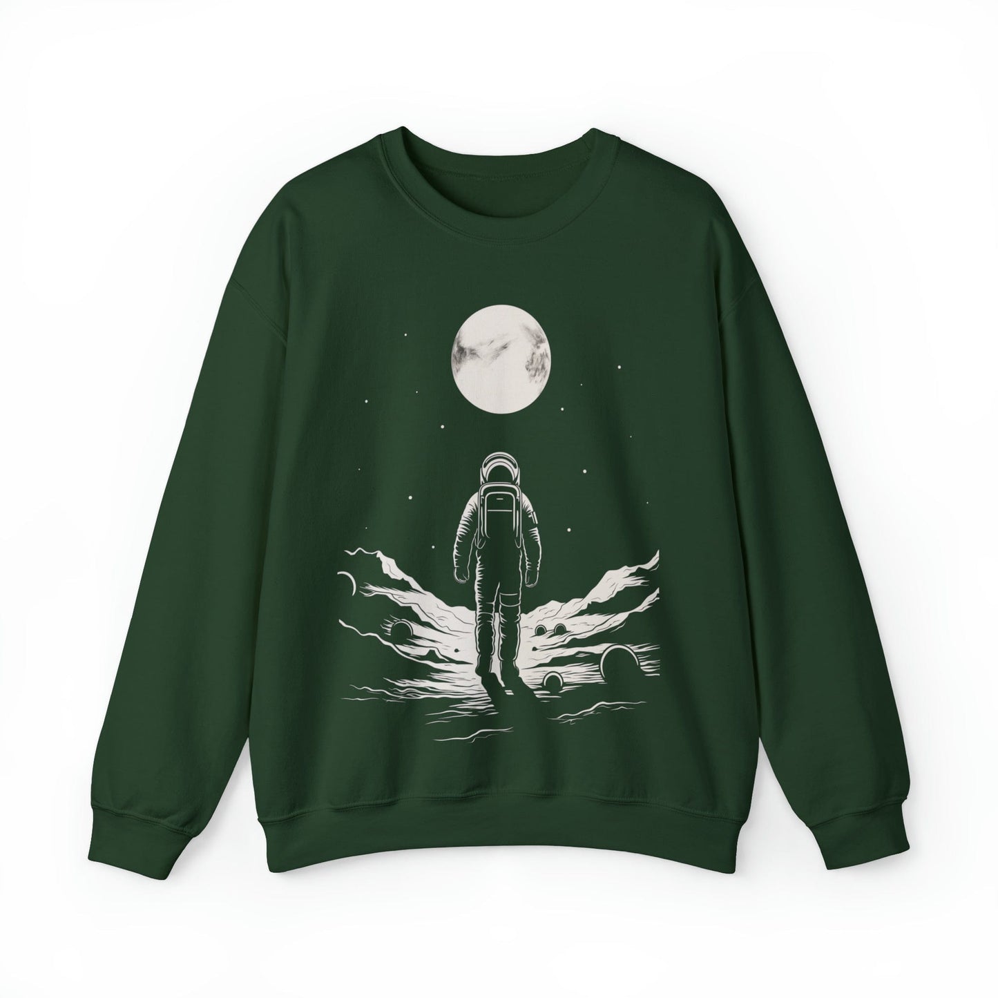 Sweatshirt 3XL / Forest Green Lone Astronaut Moon Explorer Crewneck Sweatshirt