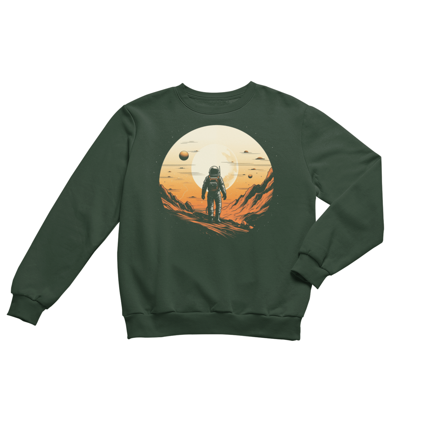 Sweatshirt 3XL / Forest Green Lunar Explorer: Astronaut on the Moon Crewneck Sweatshirt