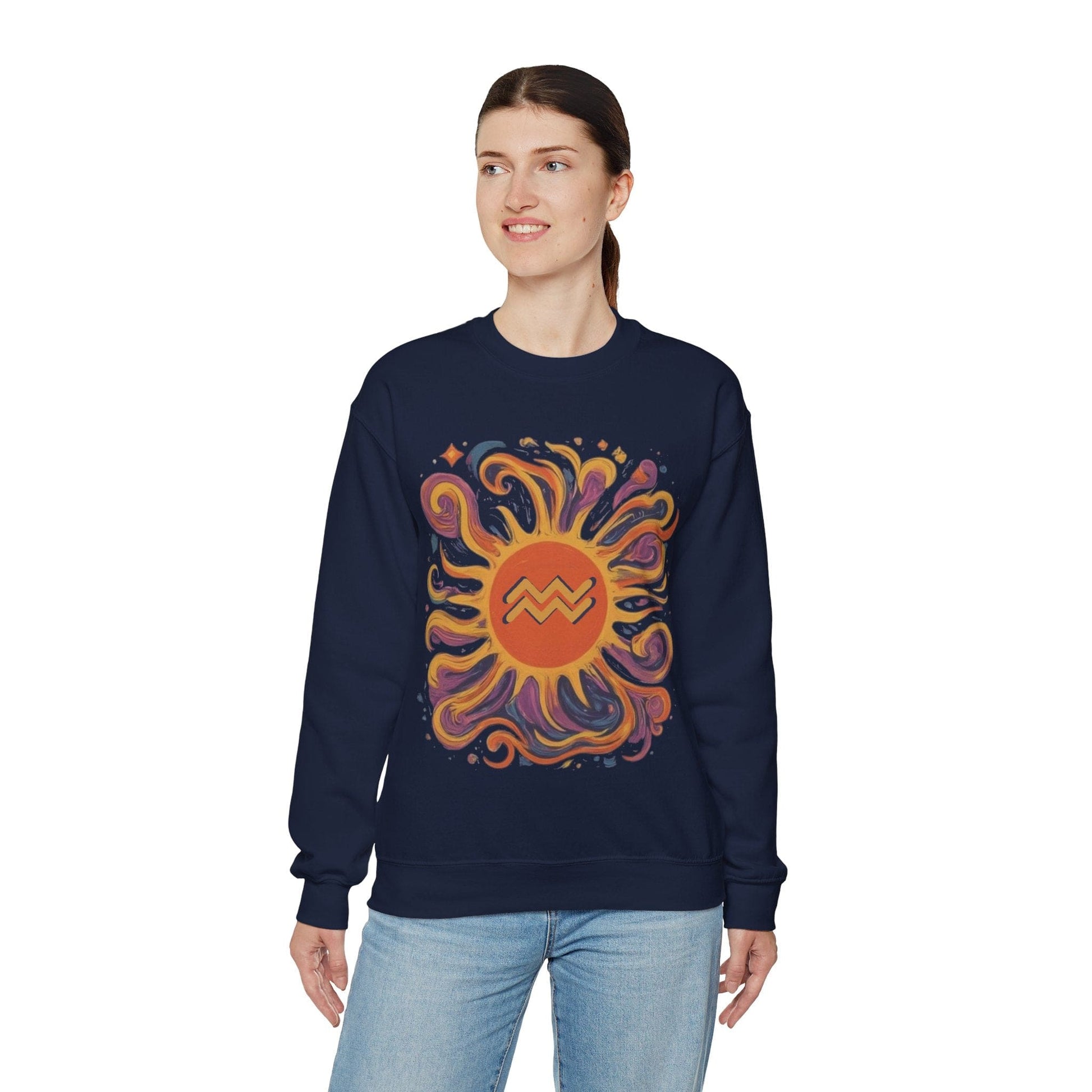 Sweatshirt Aquarius Celestial Sun Soft Sweater: Illuminate Your Style