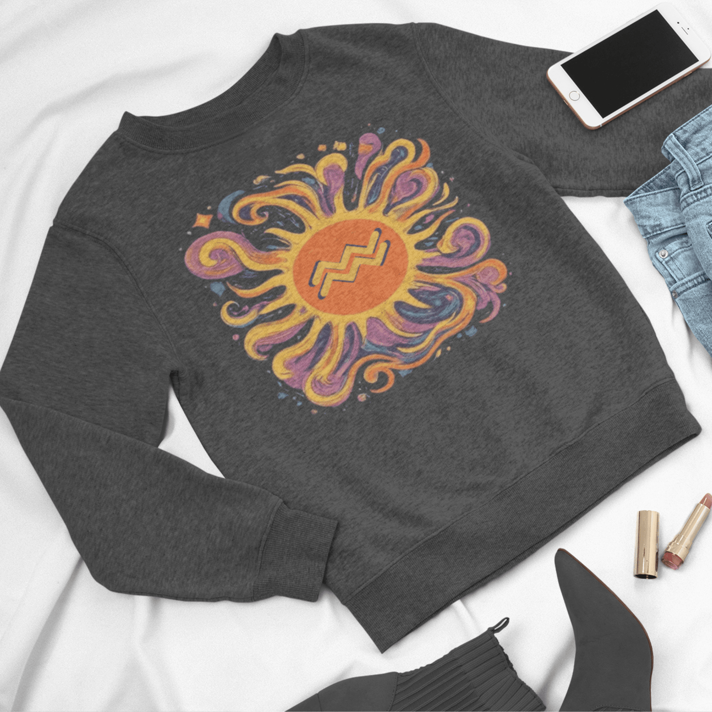 Sweatshirt Aquarius Celestial Sun Soft Sweater: Illuminate Your Style