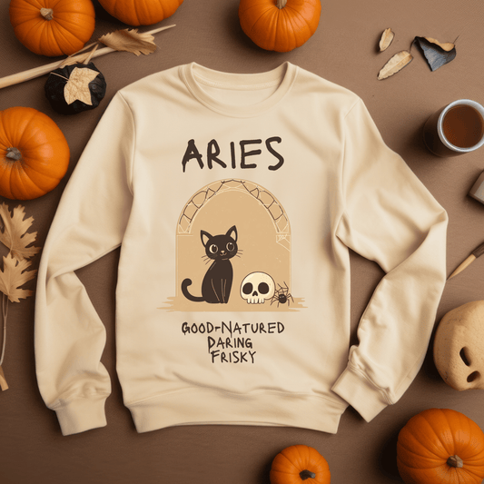 Sweatshirt Aries Zodiac Cat T-Shirt – Good-Natured, Daring, Frisky