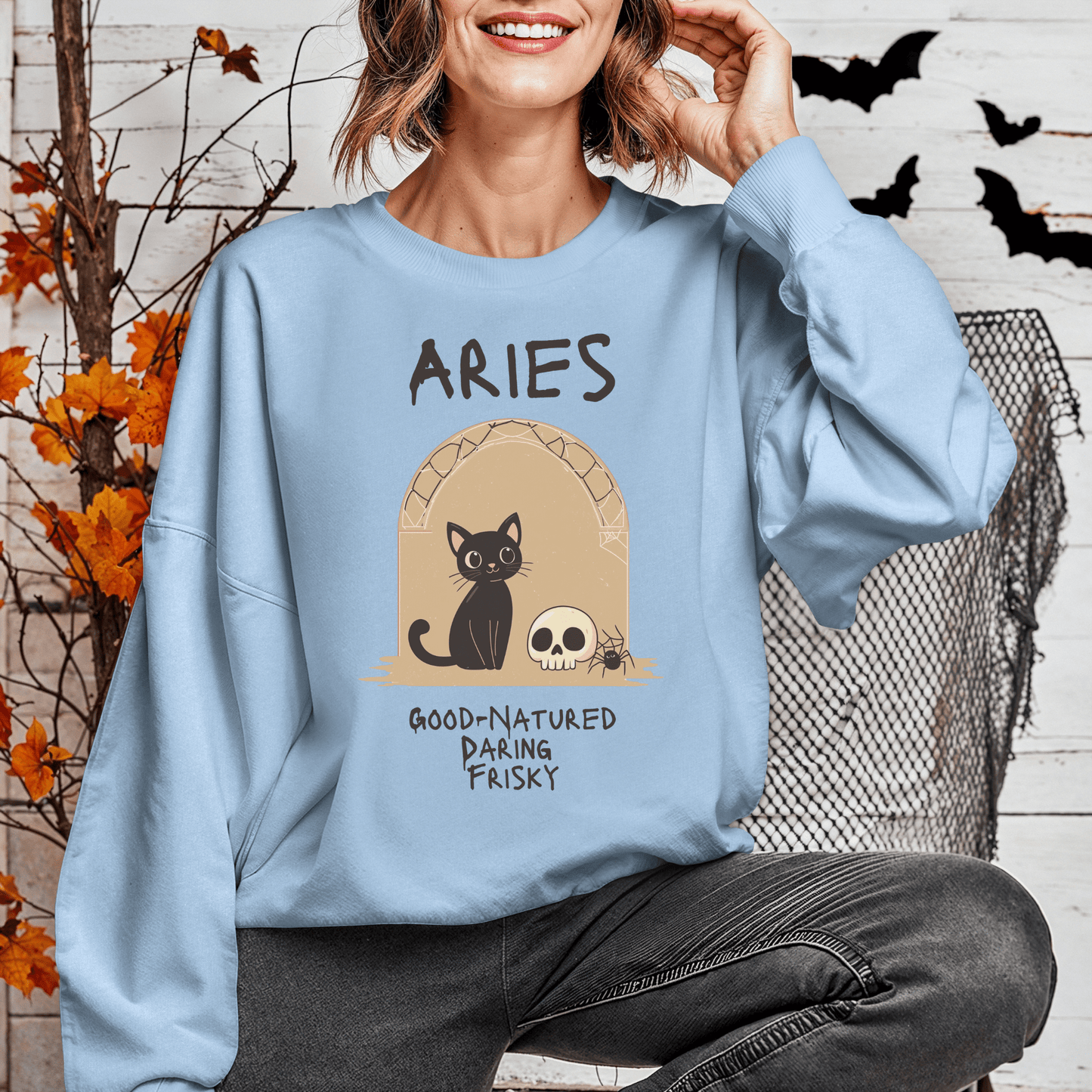 Sweatshirt Aries Zodiac Cat T-Shirt – Good-Natured, Daring, Frisky