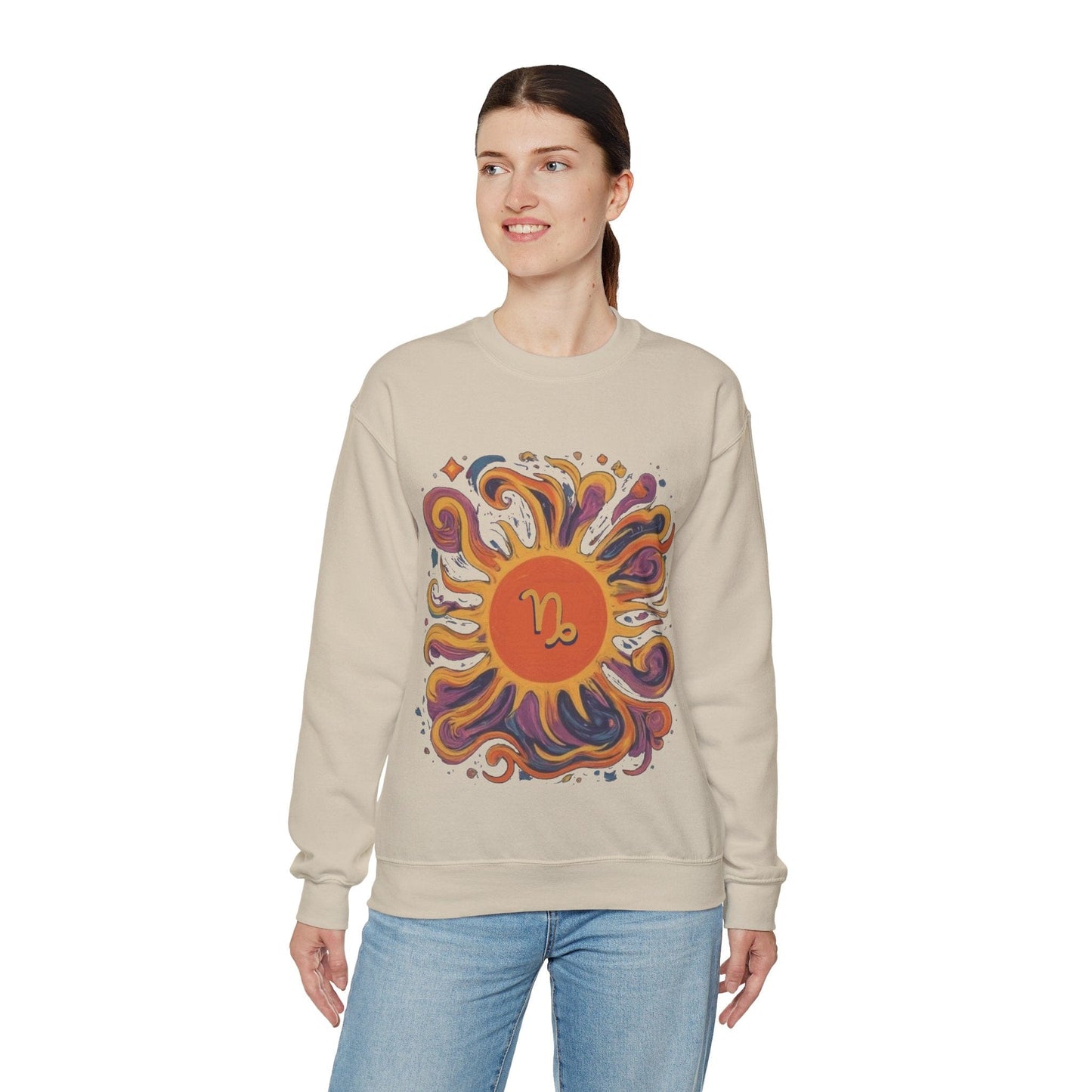 Sweatshirt Capricorn Celestial Sun Soft Sweater: Earthy Elegance Meets Cosmic Warmth