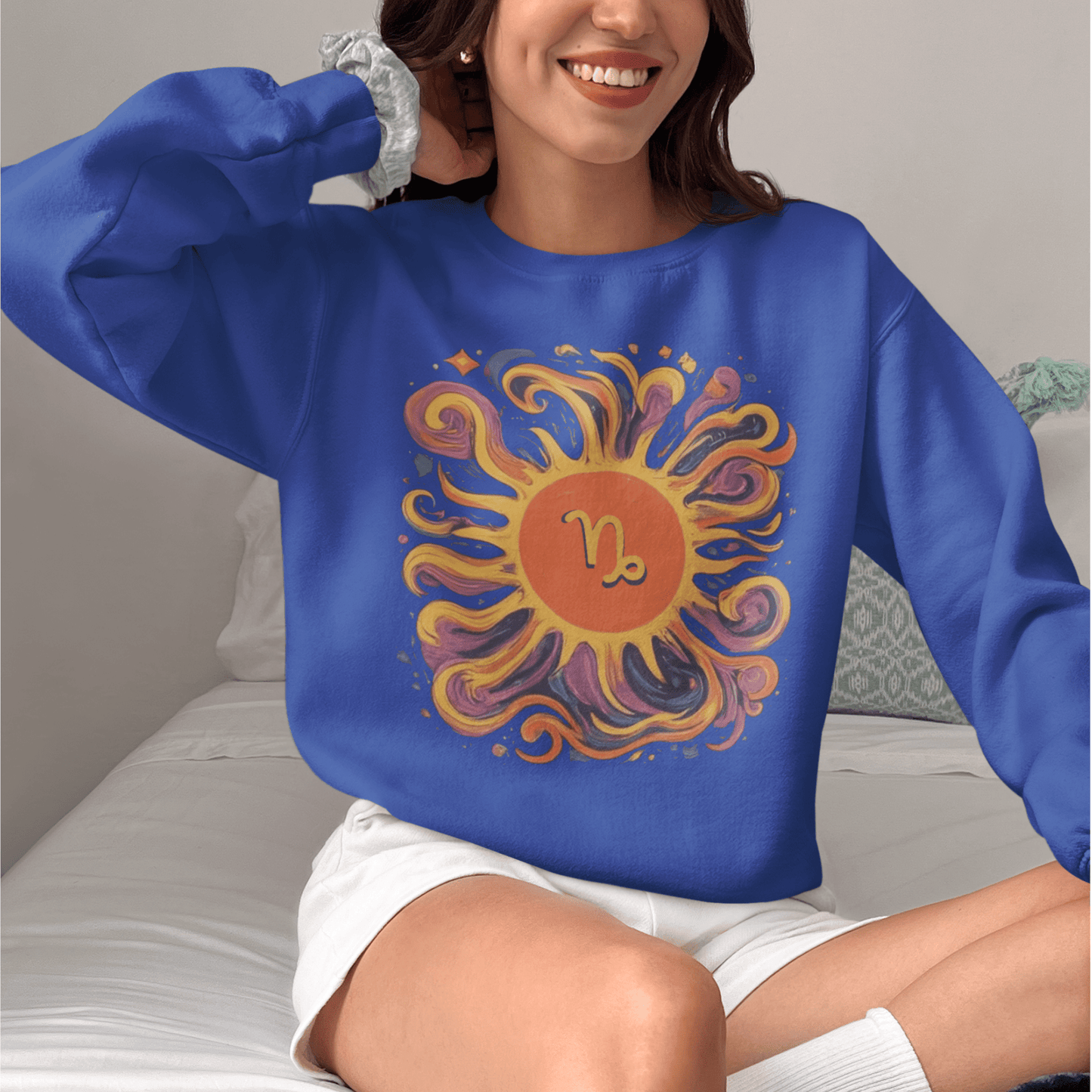 Sweatshirt Capricorn Celestial Sun Soft Sweater: Earthy Elegance Meets Cosmic Warmth