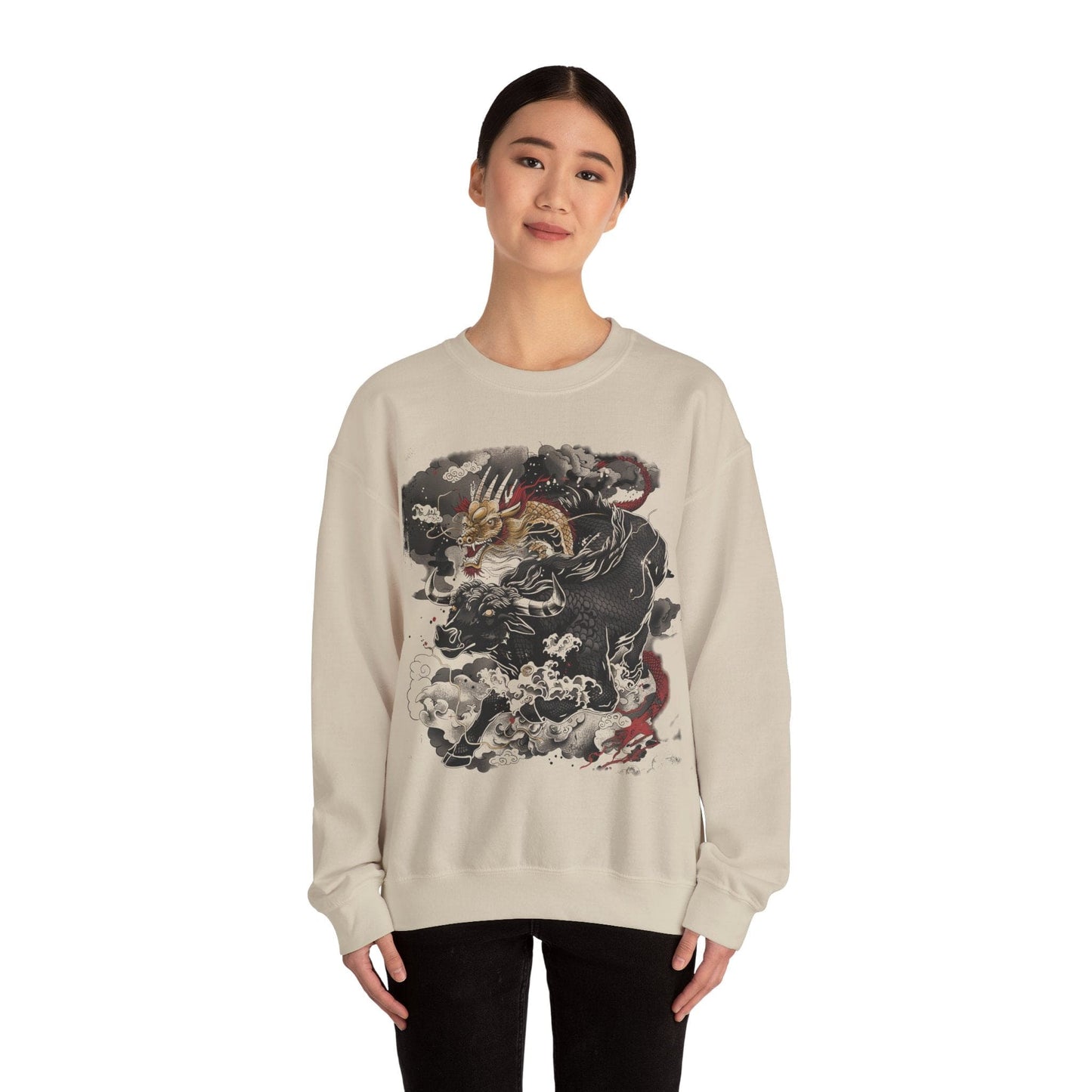 Sweatshirt Eastern Mythos Dragon-Taurus Sweater: Fusion of Strength