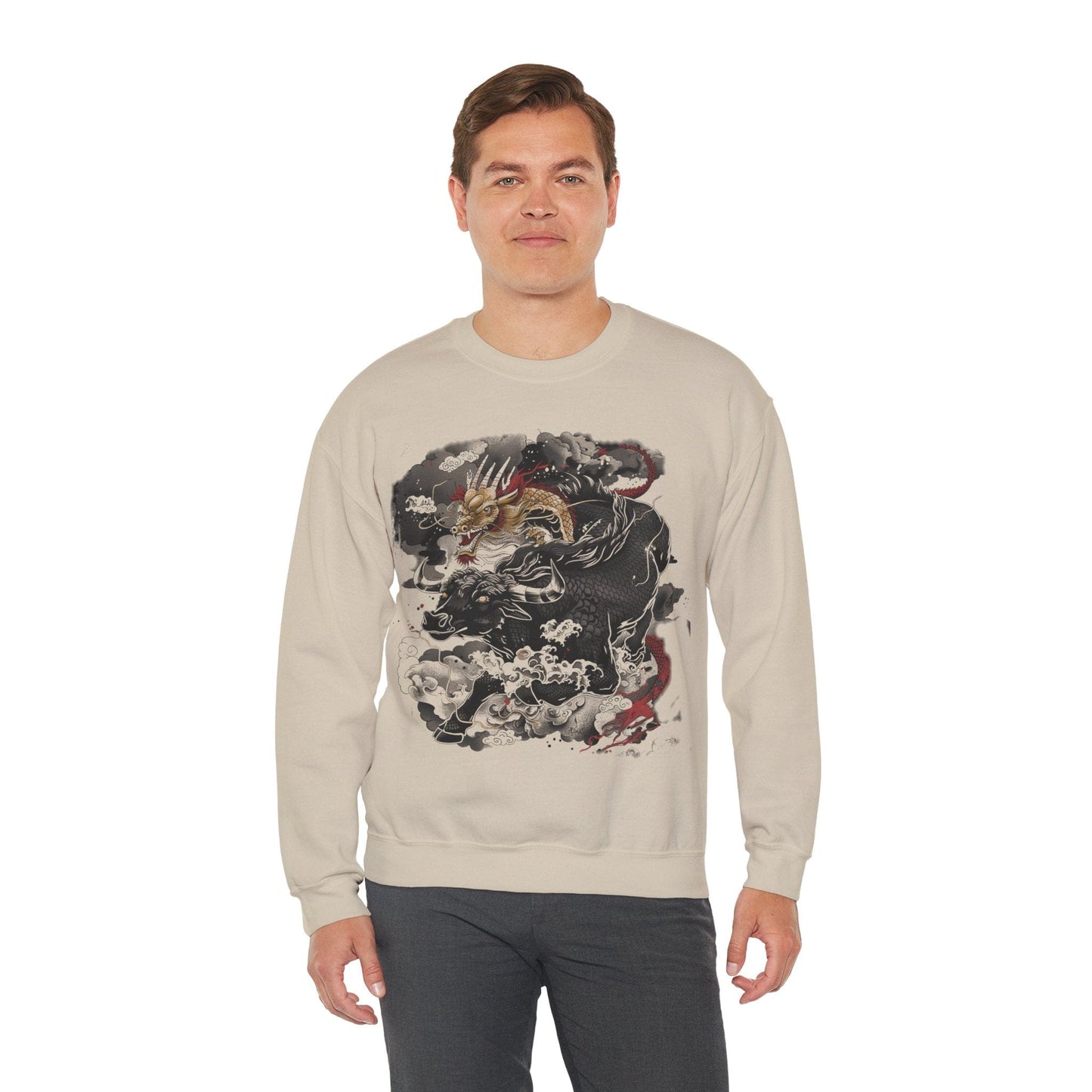 Sweatshirt Eastern Mythos Dragon-Taurus Sweater: Fusion of Strength