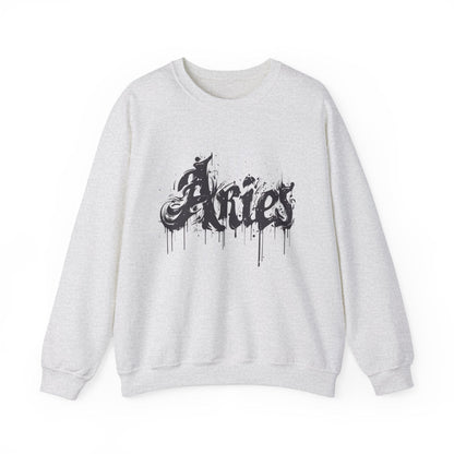 Sweatshirt M / Ash Ink-Dripped Aries Energy Soft Sweater: Embrace Your Fire