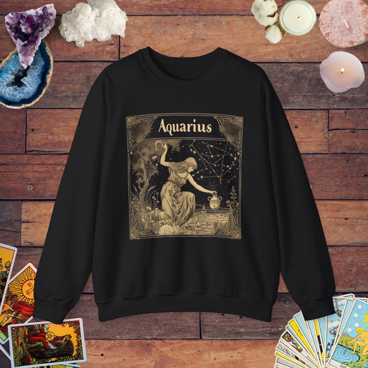 Sweatshirt S / Black Aquarius Golden Age Sweatshirt: Cosmic Elegance Meets Modern Comfort