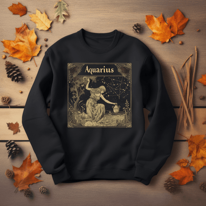 Sweatshirt S / Black Aquarius Golden Age Sweatshirt: Cosmic Elegance Meets Modern Comfort