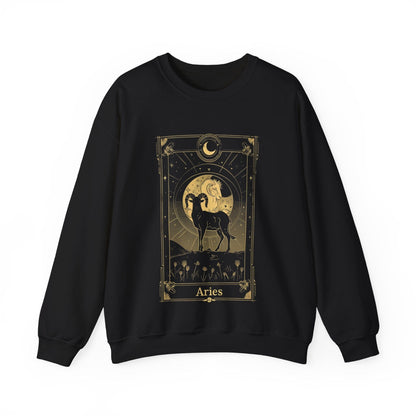Sweatshirt S / Black Aries Tarot Card Soft Sweater: Embrace the Fire of the Ram