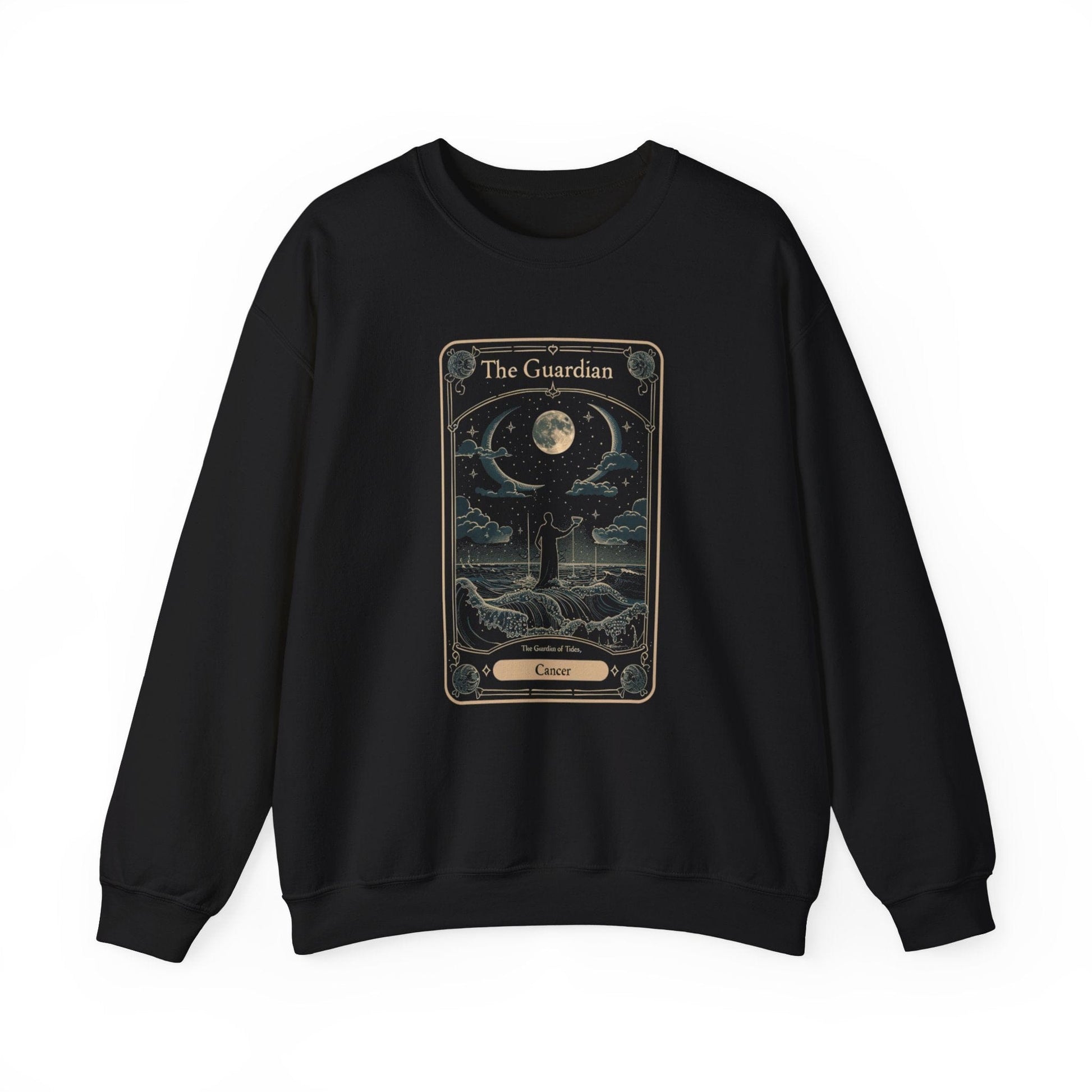 Sweatshirt S / Black Cancer Tarot Card Guardian Crewneck: Vintage Celestial Warmth