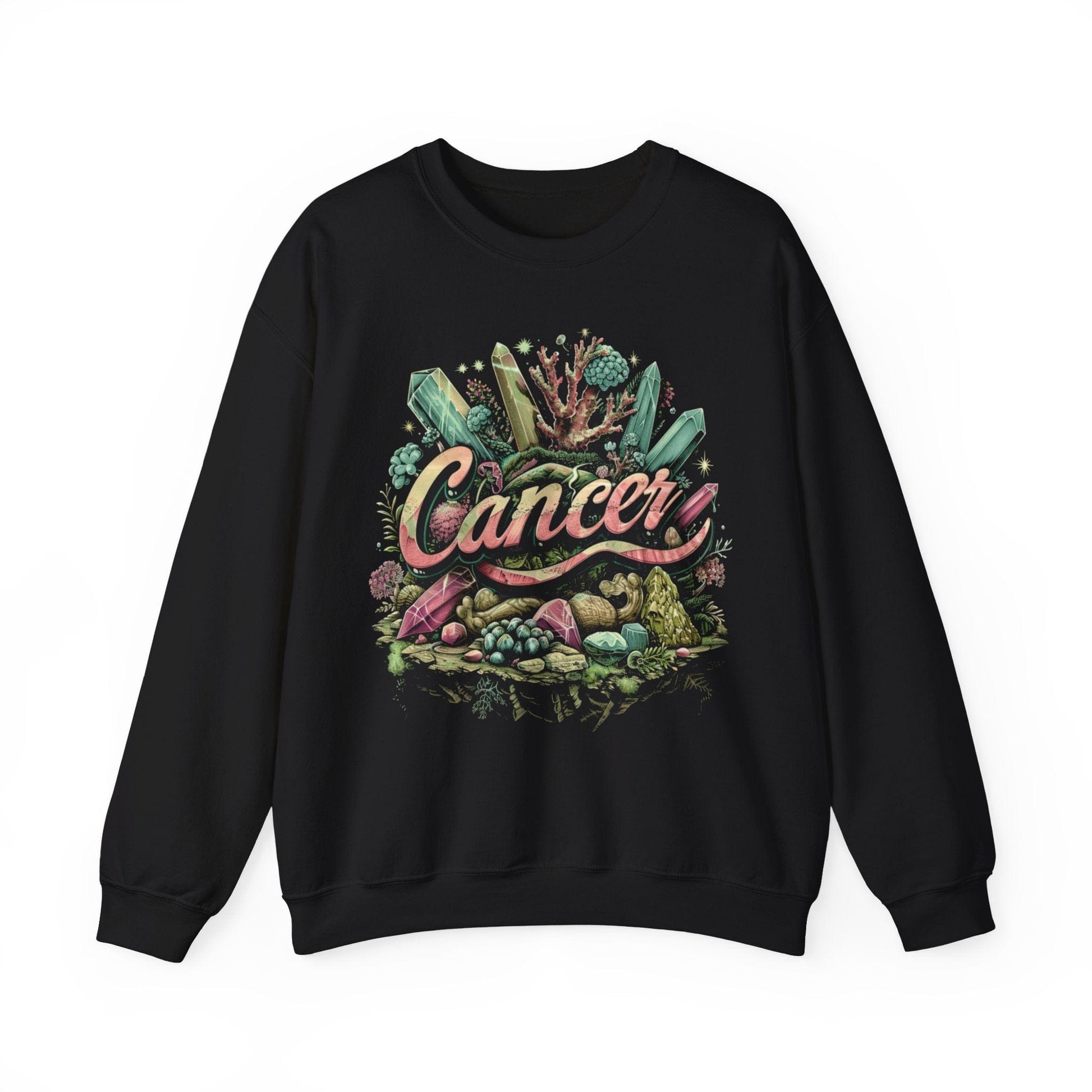 Sweatshirt S / Black Cancer Zodiac Enchanted Garden Crewneck Sweatshirt: Comfort Meets Mystique