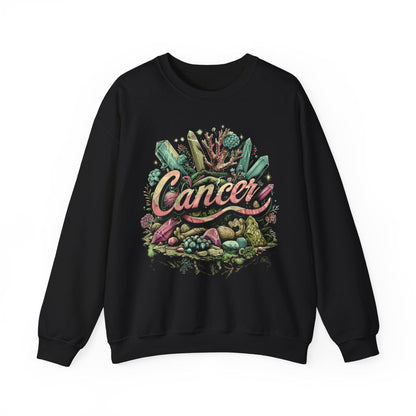 Sweatshirt S / Black Cancer Zodiac Enchanted Garden Crewneck Sweatshirt: Comfort Meets Mystique