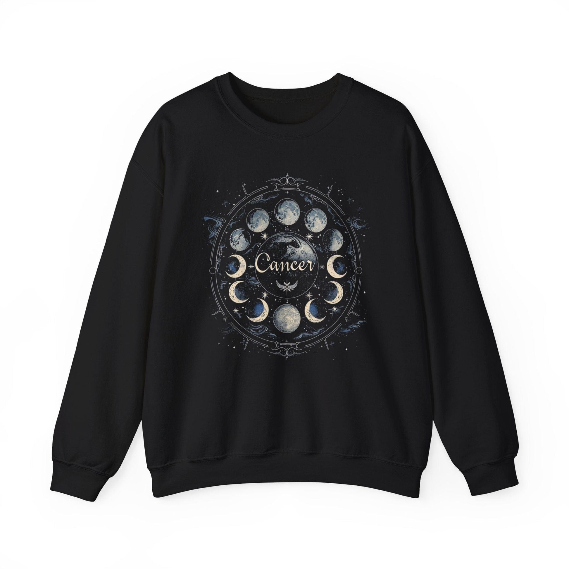 Sweatshirt S / Black Cancer Zodiac Moon Magic Crewneck Sweatshirt: Celestial Harmony in Fabric