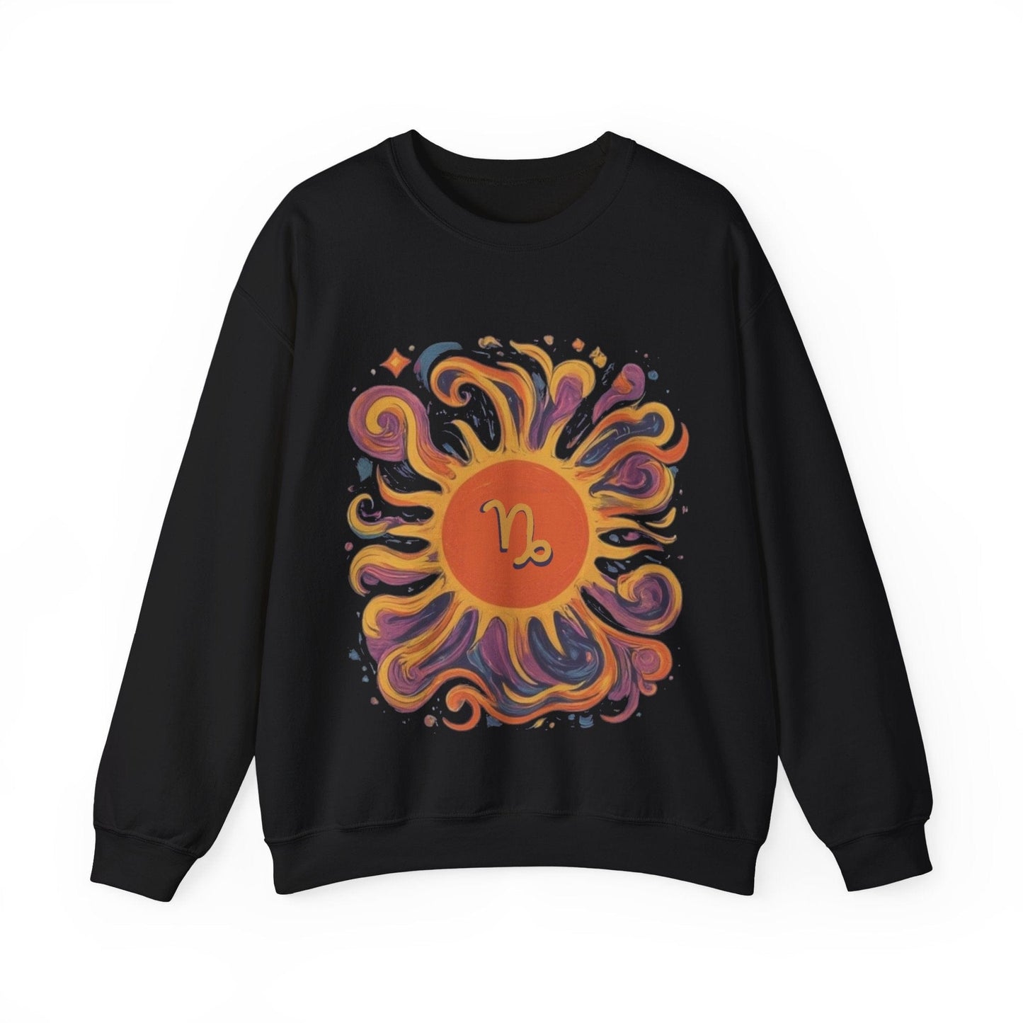 Sweatshirt S / Black Capricorn Celestial Sun Soft Sweater: Earthy Elegance Meets Cosmic Warmth