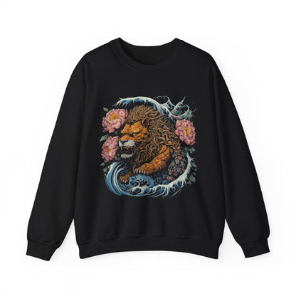 Sweatshirt S / Black Japanese Splash Old School Tattoo Leo Soft Crewneck Sweatshirt