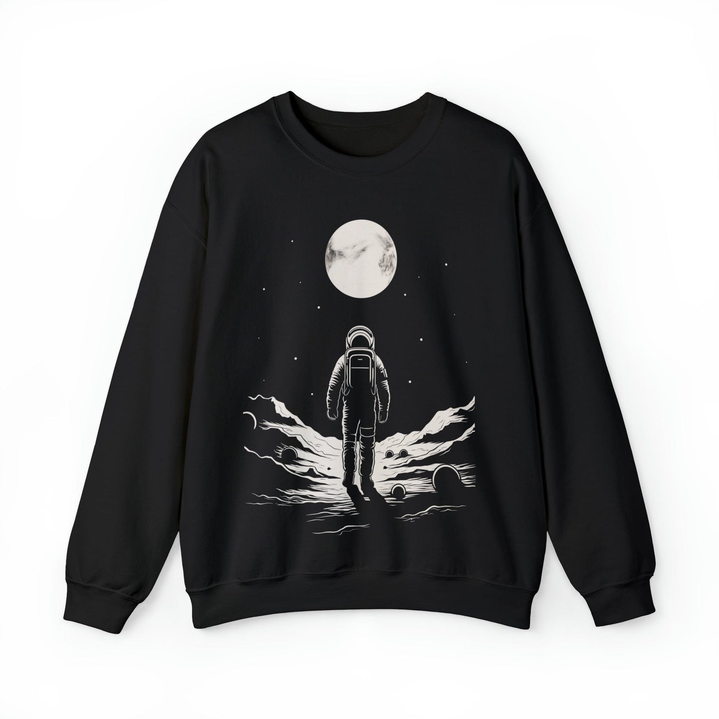 Sweatshirt S / Black Lone Astronaut Moon Explorer Crewneck Sweatshirt