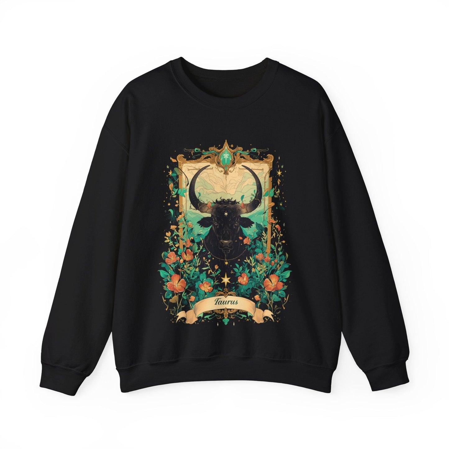 Sweatshirt S / Black Taurus Blossom: Celestial Garden Astrology Sweater