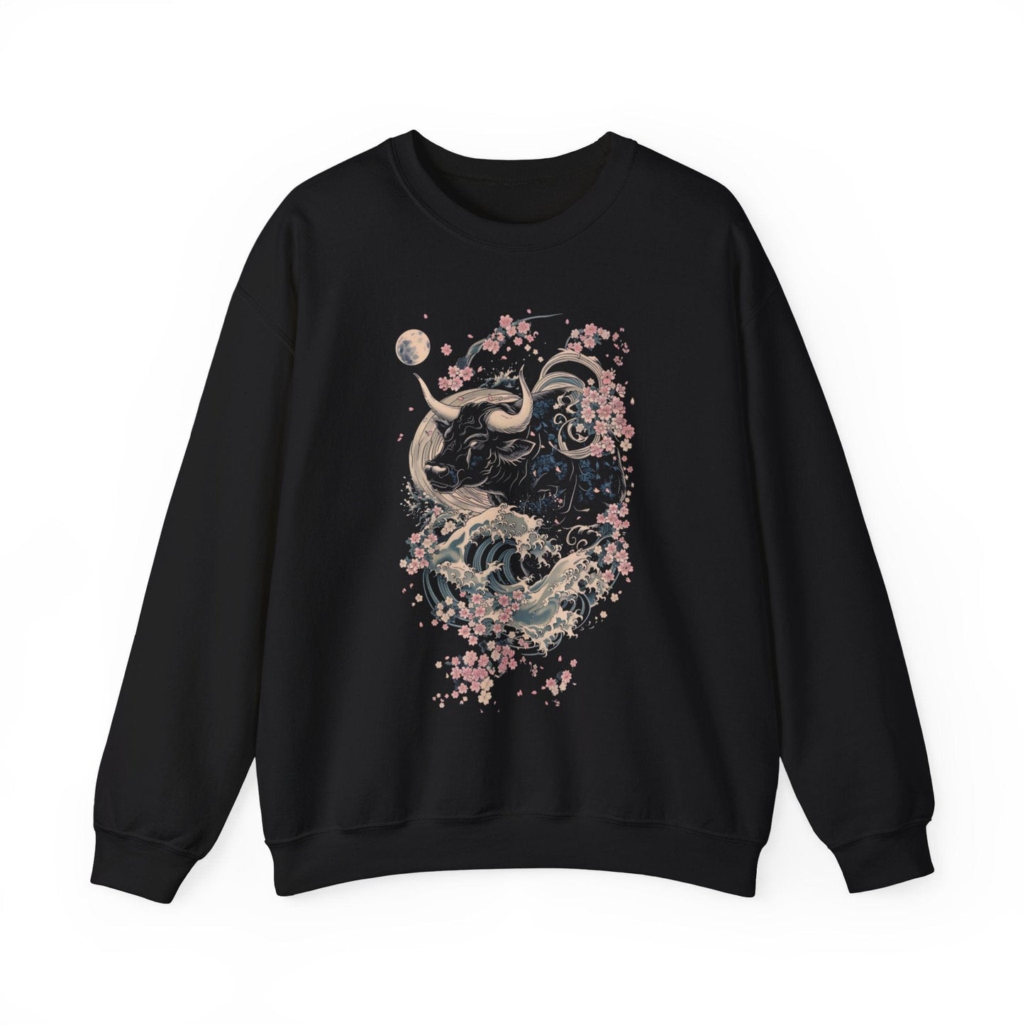 Sweatshirt S / Black Taurus Blossom Embrace Sweater: Serenity in Bloom