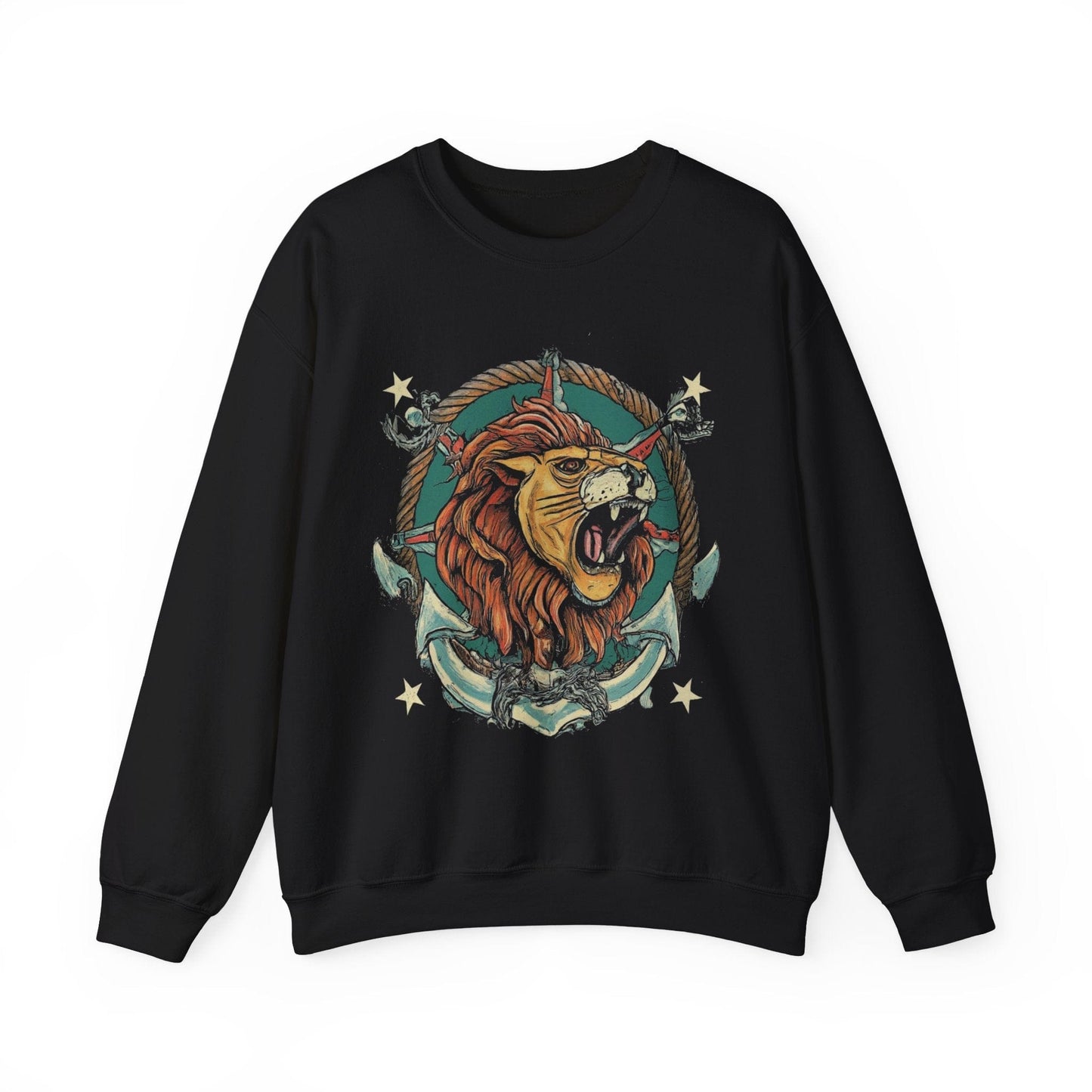 Sweatshirt S / Black Traditional Sailor Tattoo Leo Soft Crewneck Sweatshirt