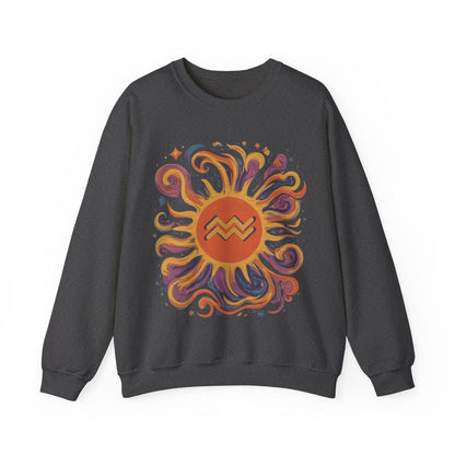 Sweatshirt S / Dark Heather Aquarius Celestial Sun Soft Sweater: Illuminate Your Style