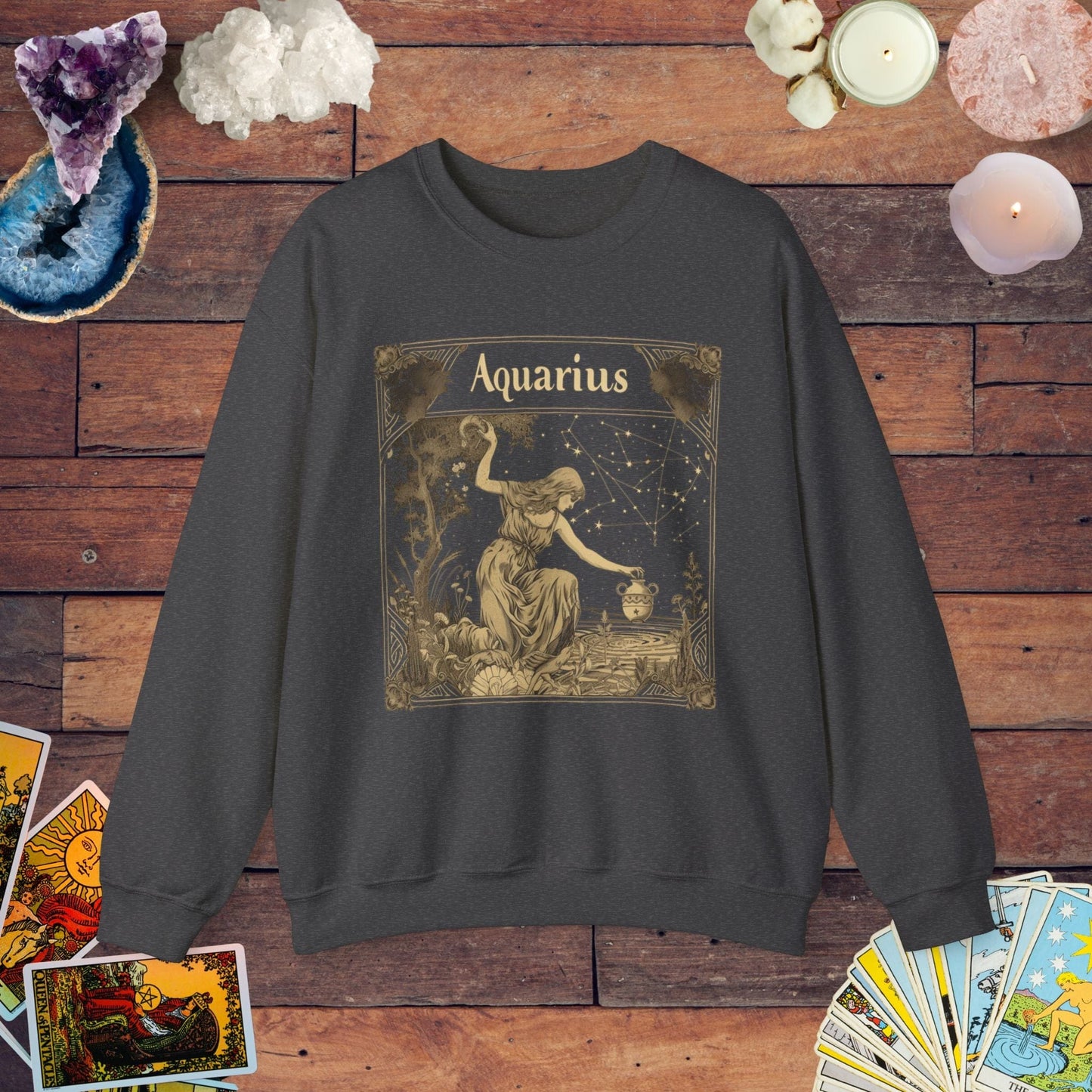 Sweatshirt S / Dark Heather Aquarius Golden Age Sweatshirt: Cosmic Elegance Meets Modern Comfort