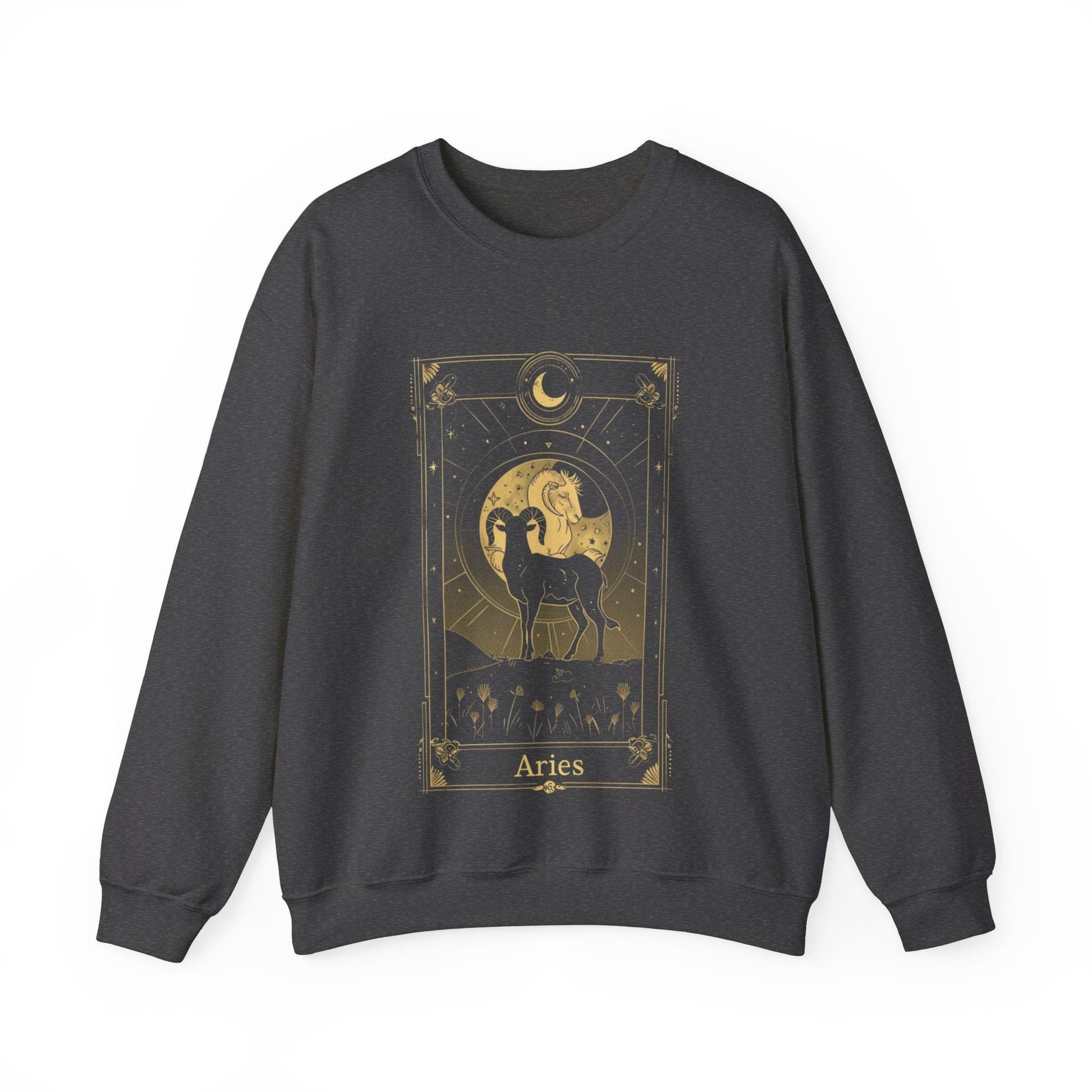 Sweatshirt S / Dark Heather Aries Tarot Card Soft Sweater: Embrace the Fire of the Ram