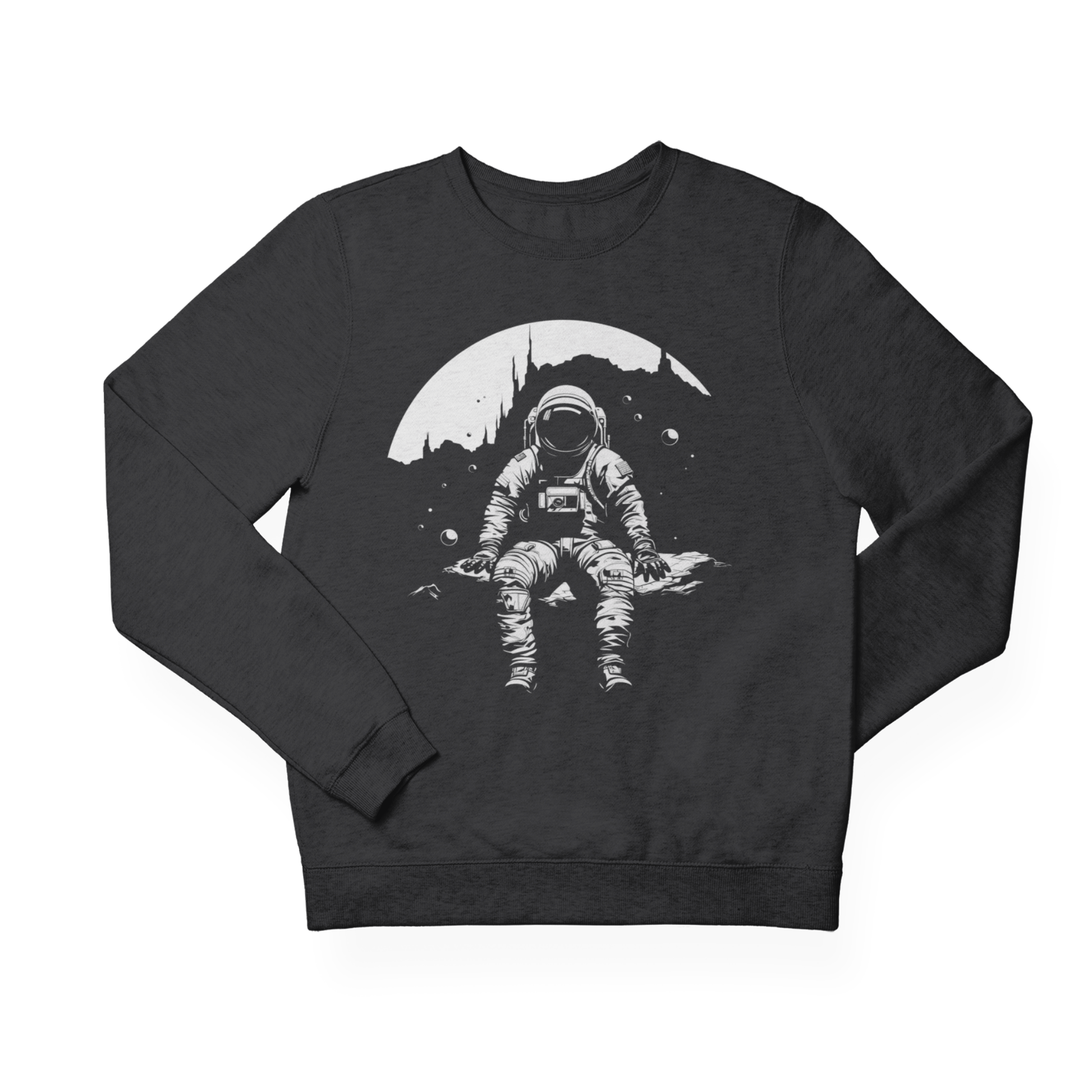 Sweatshirt S / Dark Heather Astronaut Moon Break Crewneck Sweatshirt