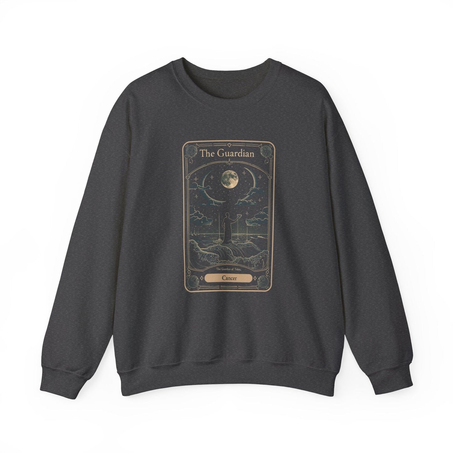 Sweatshirt S / Dark Heather Cancer Tarot Card Guardian Crewneck: Vintage Celestial Warmth