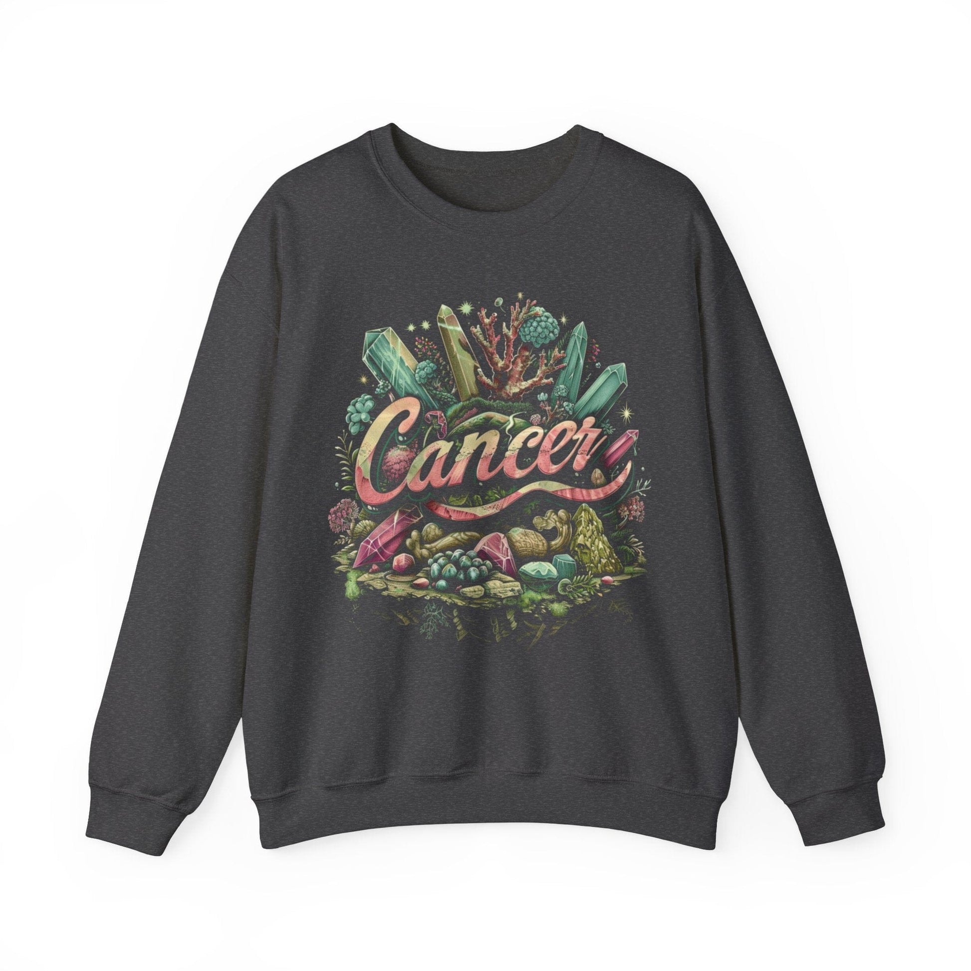 Sweatshirt S / Dark Heather Cancer Zodiac Enchanted Garden Crewneck Sweatshirt: Comfort Meets Mystique