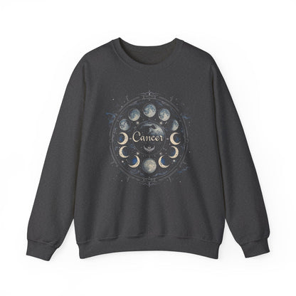 Sweatshirt S / Dark Heather Cancer Zodiac Moon Magic Crewneck Sweatshirt: Celestial Harmony in Fabric