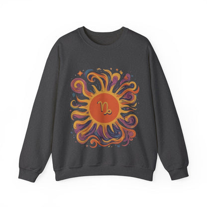 Sweatshirt S / Dark Heather Capricorn Celestial Sun Soft Sweater: Earthy Elegance Meets Cosmic Warmth