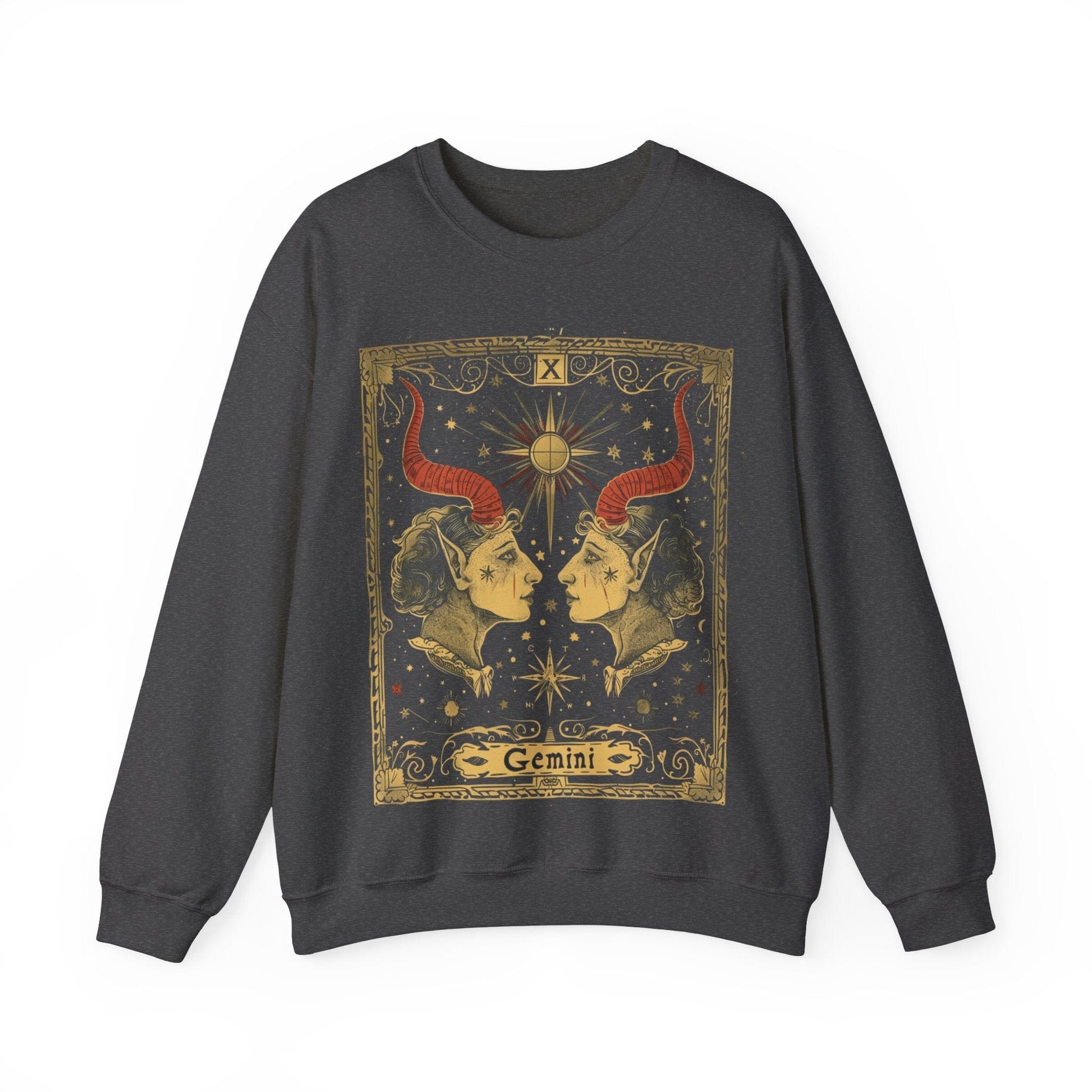 Sweatshirt S / Dark Heather Celestial Duet Gemini Sweater: Harmonized Contrasts