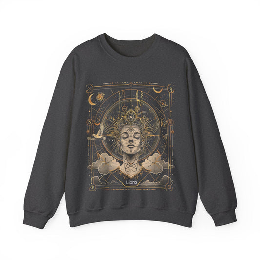 Sweatshirt S / Dark Heather Equilibrium Essence Libra Mystique Sweater: Harmonize with the Cosmos