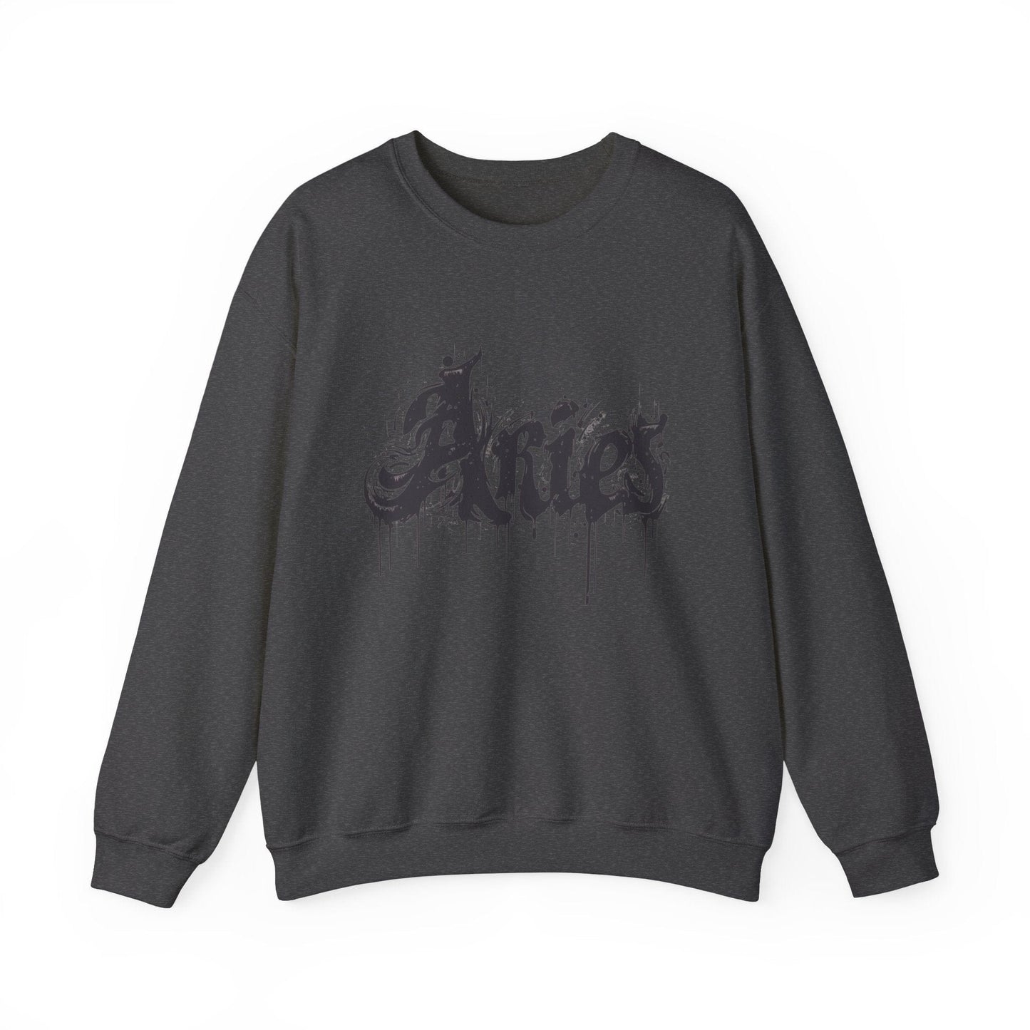 Sweatshirt S / Dark Heather Ink-Dripped Aries Energy Soft Sweater: Embrace Your Fire