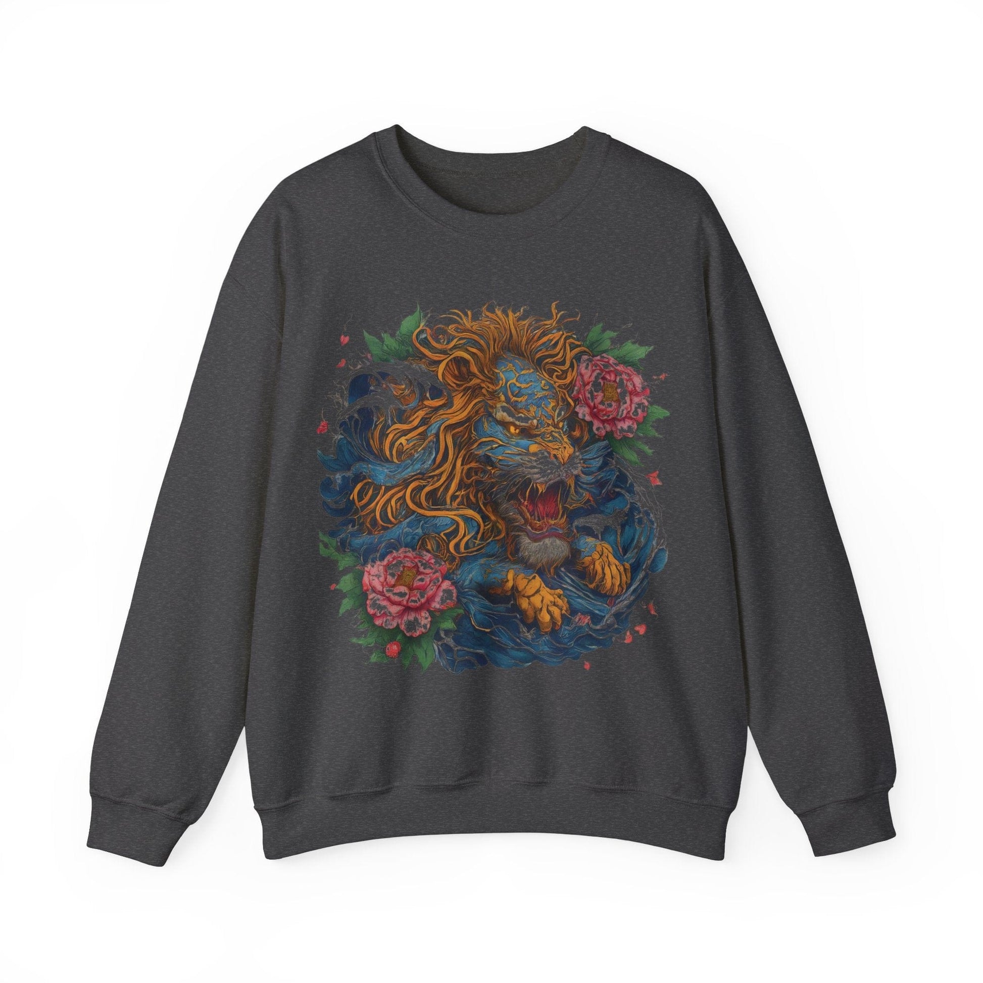 Sweatshirt S / Dark Heather Japanese Irezumi Leo Soft Crewneck Sweatshirt