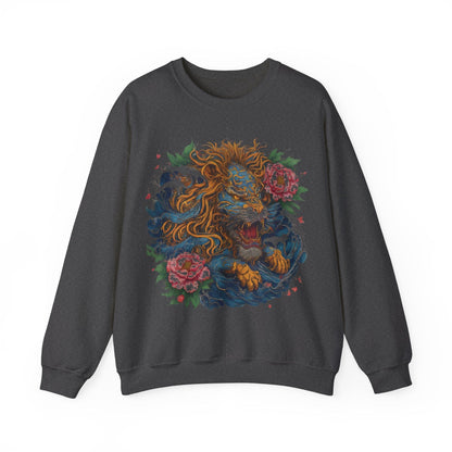 Sweatshirt S / Dark Heather Japanese Irezumi Leo Soft Crewneck Sweatshirt