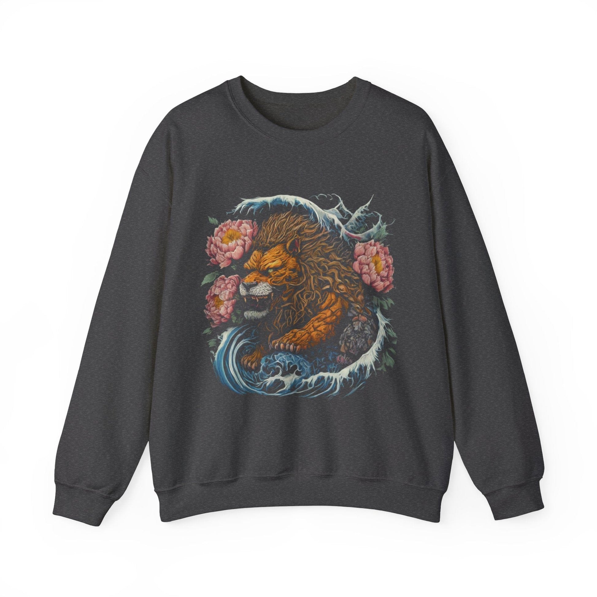 Sweatshirt S / Dark Heather Japanese Splash Old School Tattoo Leo Soft Crewneck Sweatshirt