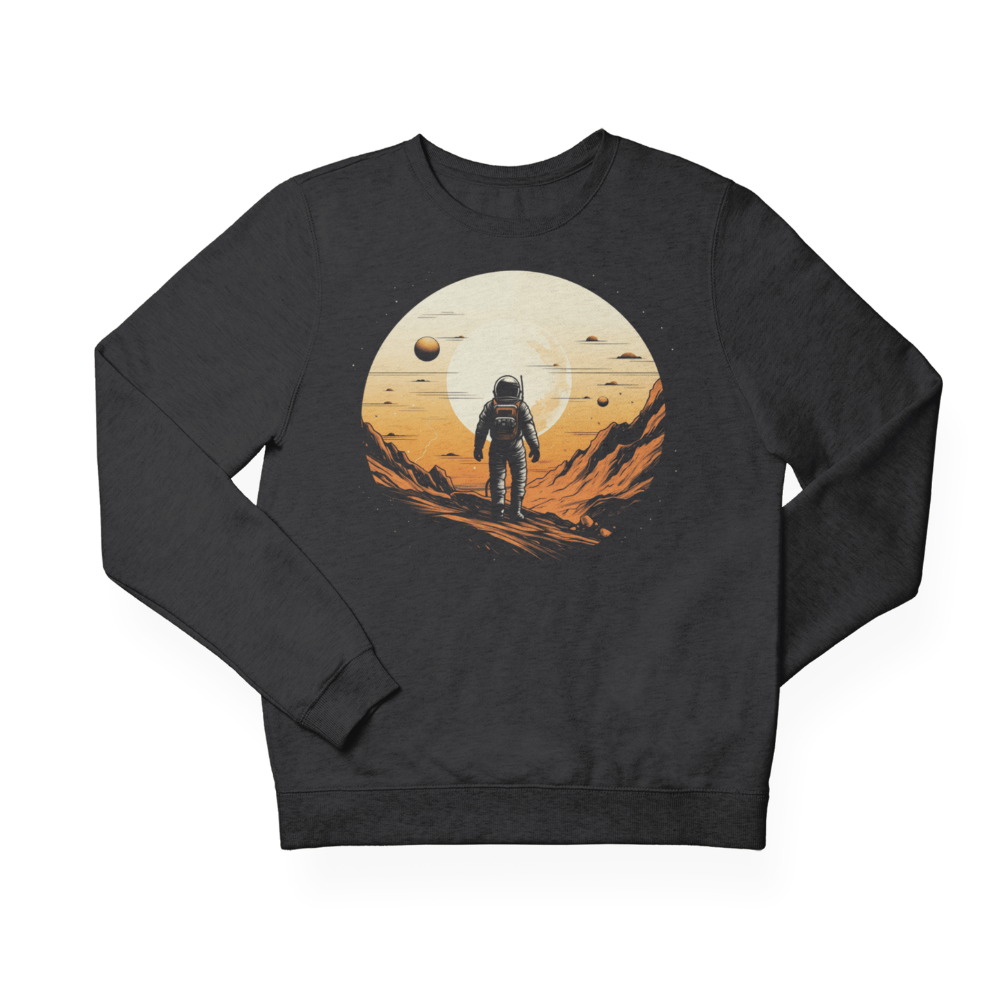 Sweatshirt S / Dark Heather Lunar Explorer: Astronaut on the Moon Crewneck Sweatshirt