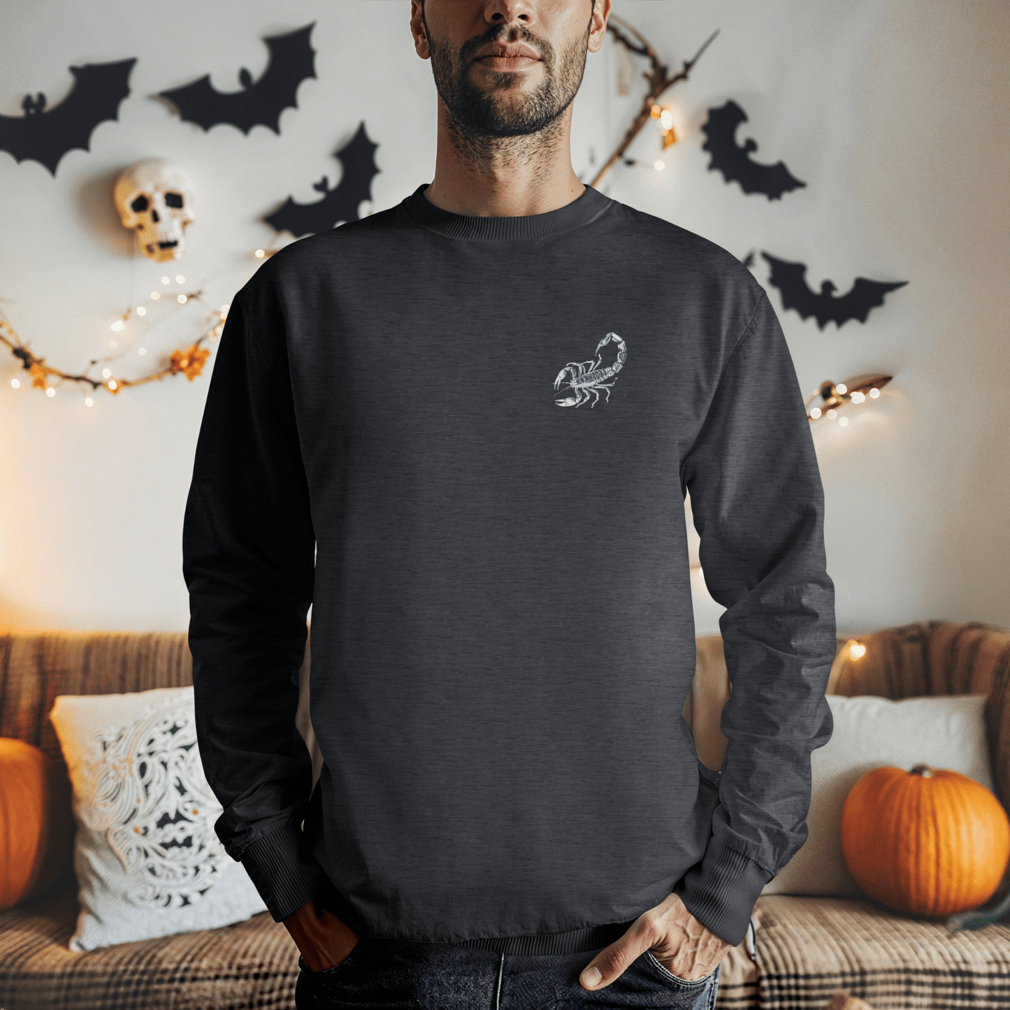 Sweatshirt S / Dark Heather Scorpio Warrior Extra Soft Sweater: Bold Zodiac Symbolism for the Fearless