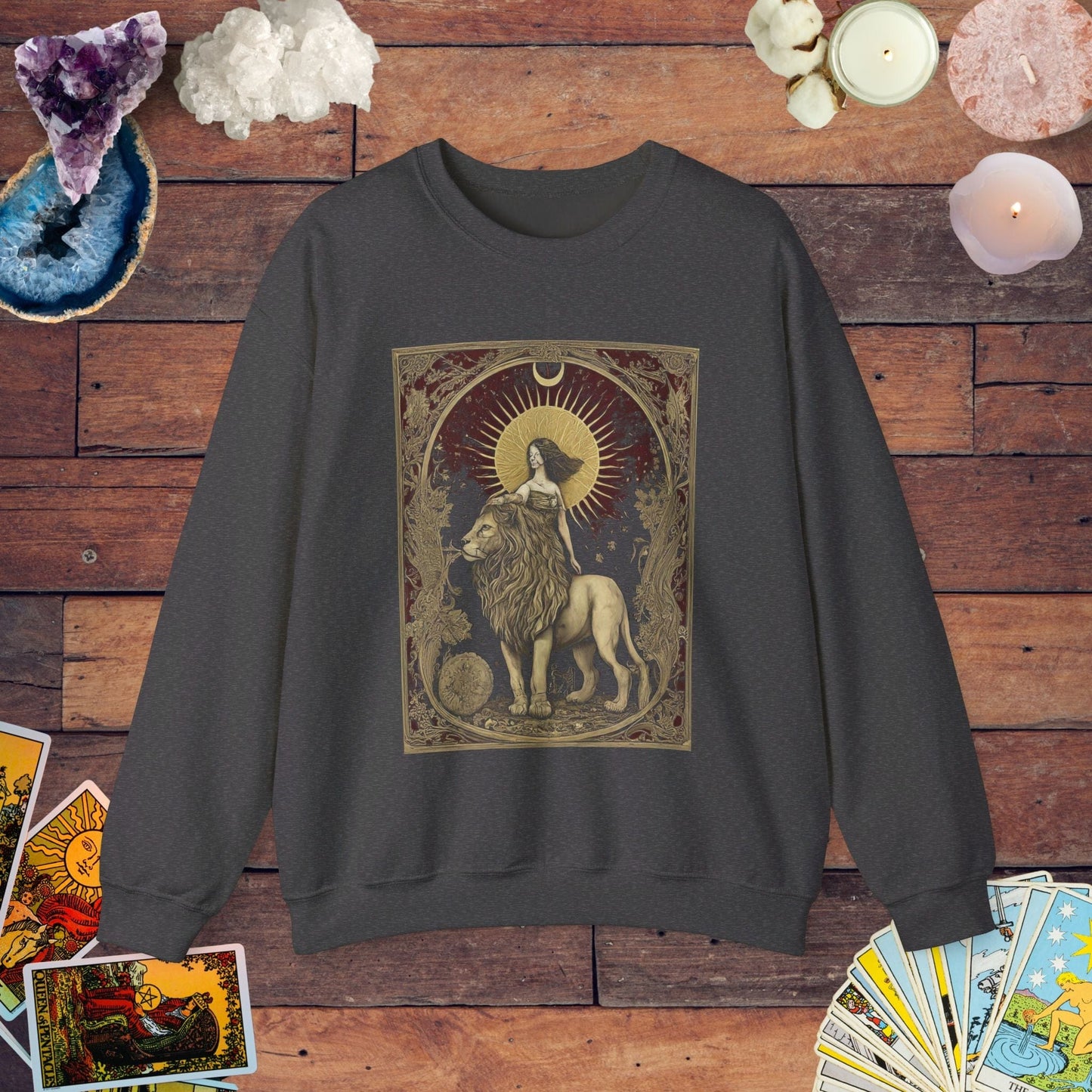 Sweatshirt S / Dark Heather The Lion's Strength Tarot Leo Soft Crewneck Sweatshirt