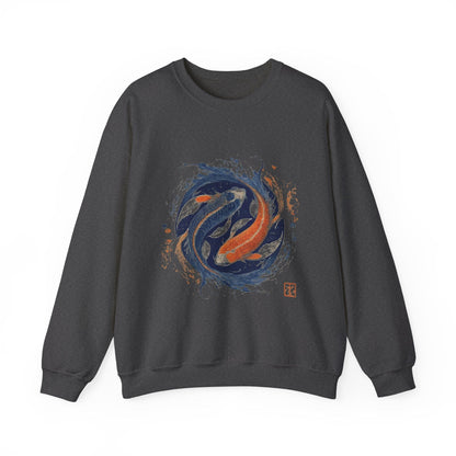 Sweatshirt S / Dark Heather Traditional Koi Pisces Soft Sweater: Embrace the Depths