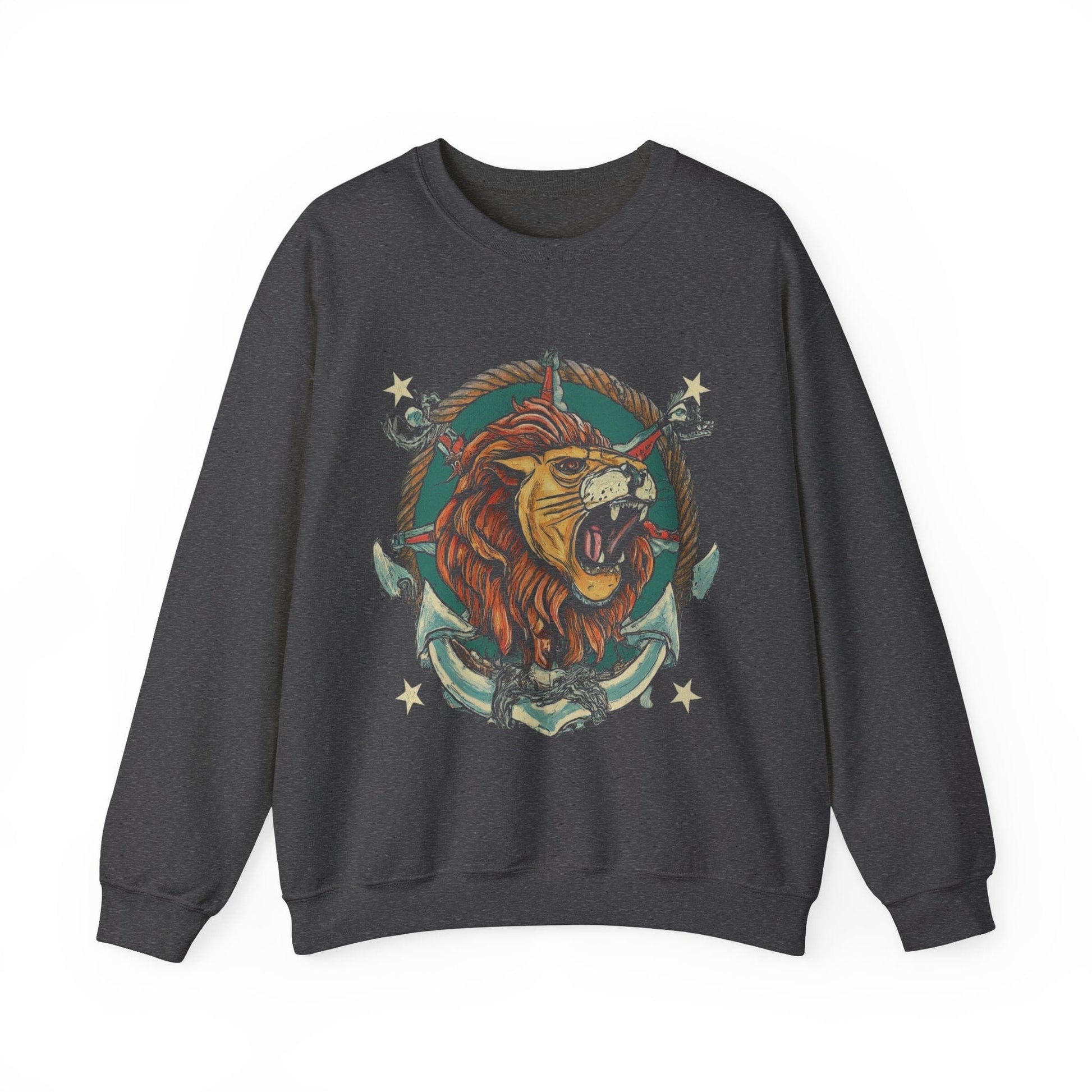 Sweatshirt S / Dark Heather Traditional Sailor Tattoo Leo Soft Crewneck Sweatshirt