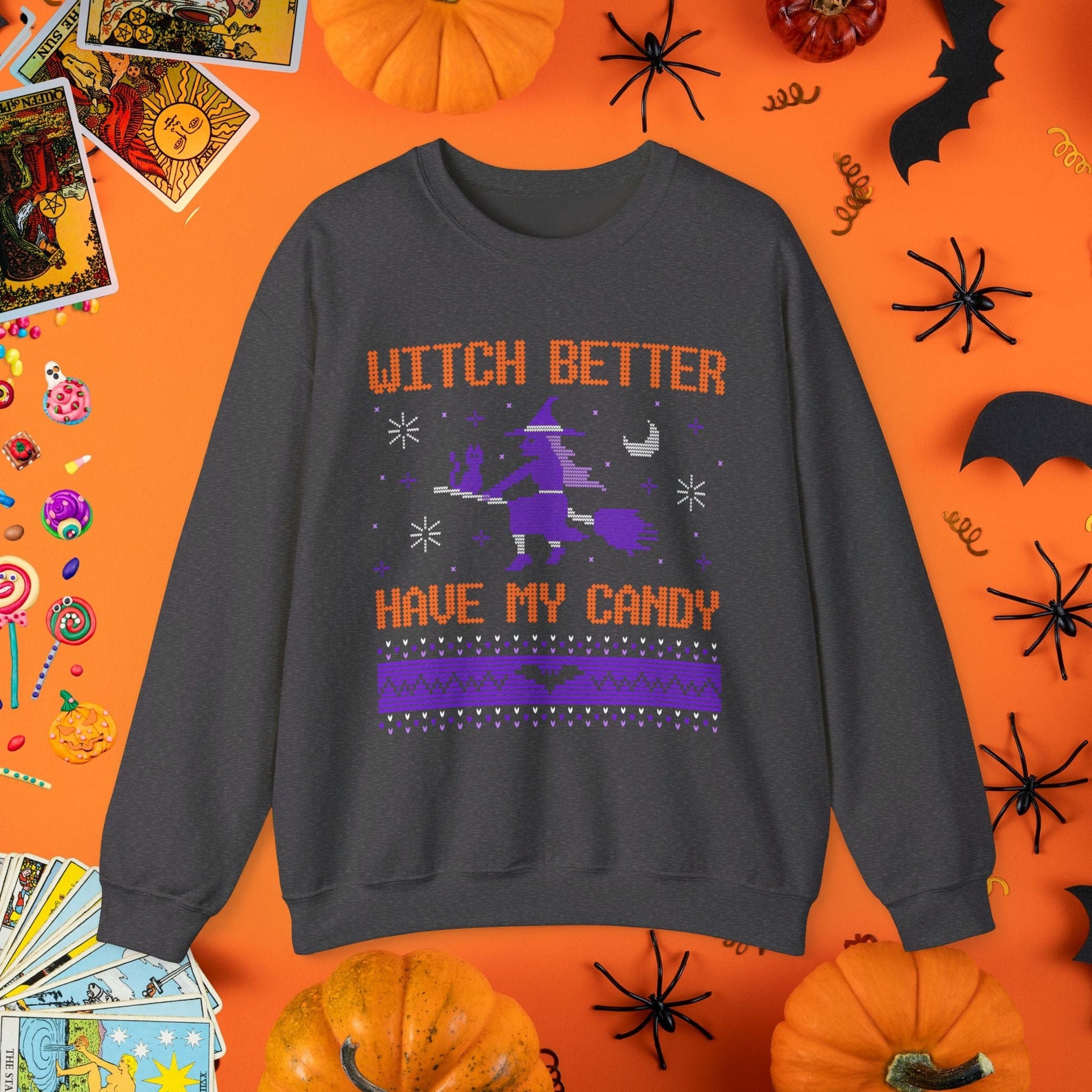 Sweatshirt S / Dark Heather Witch Better Have My Candy - Halloween Ugly Sweater Style Crewneck - Halloween Limited Edition