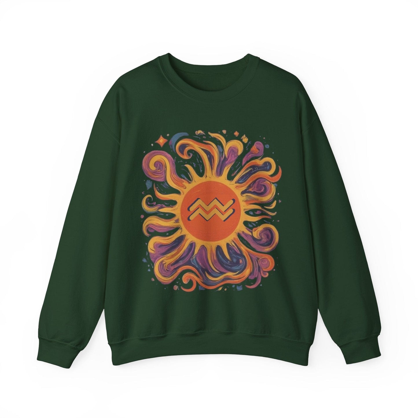 Sweatshirt S / Forest Green Aquarius Celestial Sun Soft Sweater: Illuminate Your Style