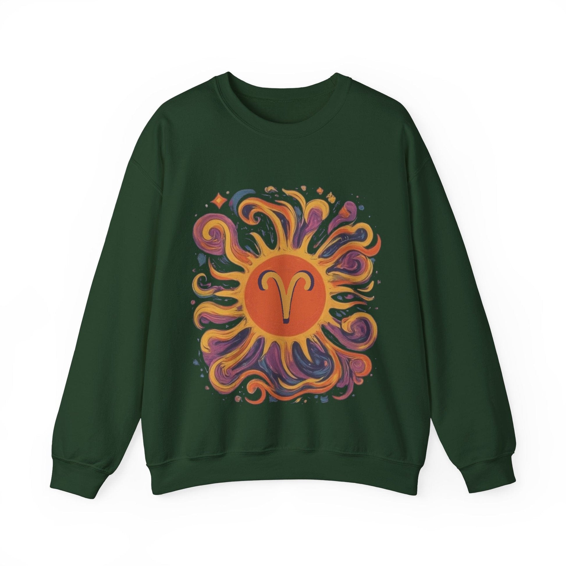 Sweatshirt S / Forest Green Aries Energetic Swirl Soft Sweater: Ignite Your Cozy Side