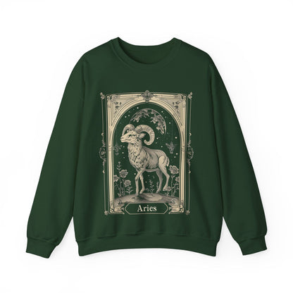 Sweatshirt S / Forest Green Aries Illustrated Sweater: Weave the Stars into Your Wardrobe