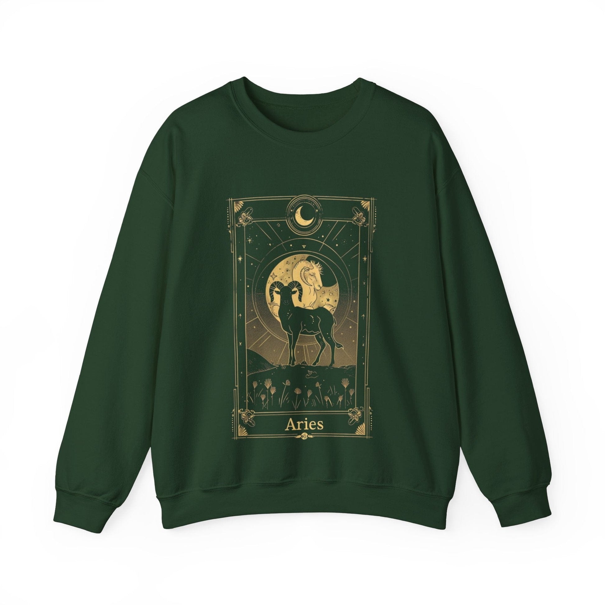 Sweatshirt S / Forest Green Aries Tarot Card Soft Sweater: Embrace the Fire of the Ram