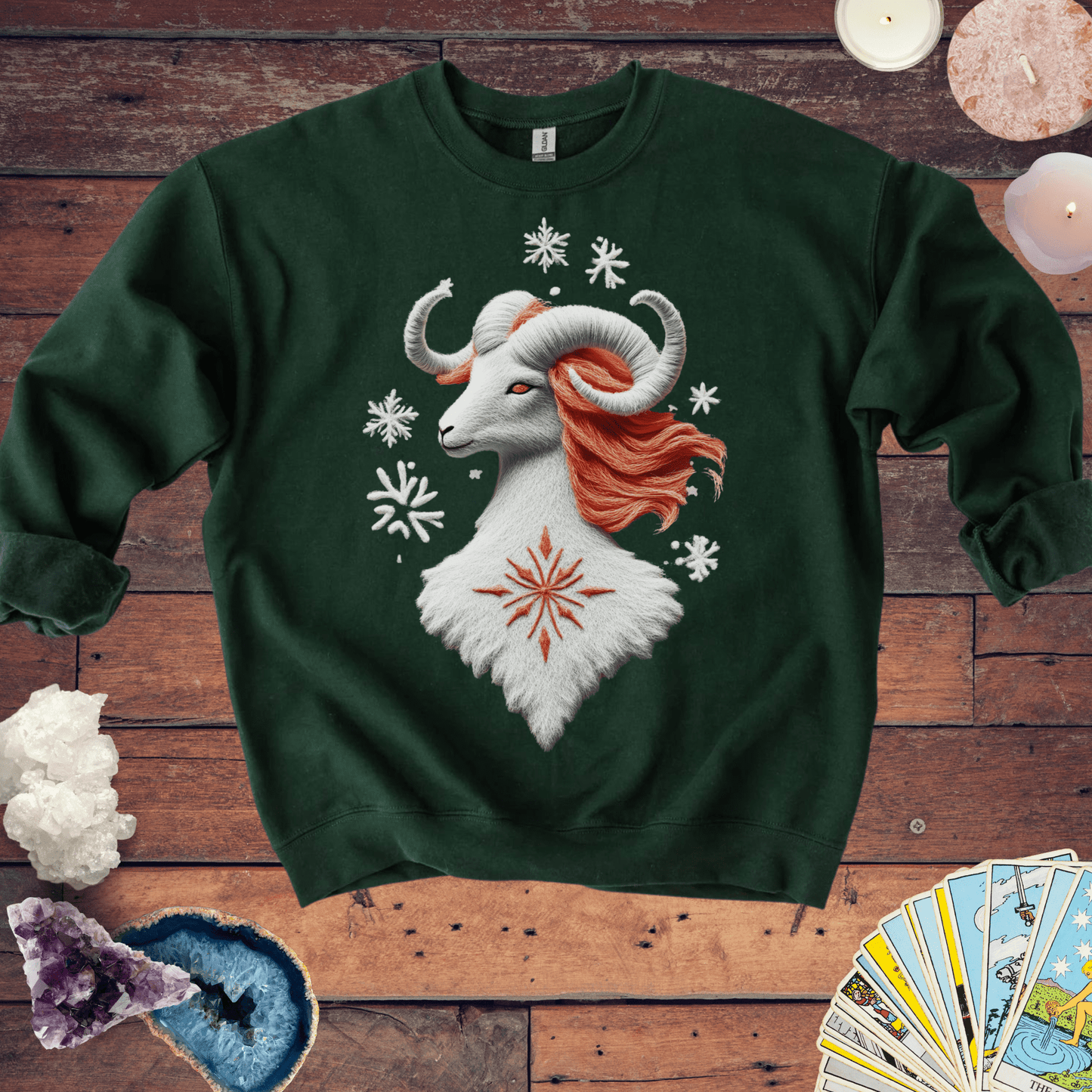 Sweatshirt S / Forest Green Aries Ugly Holiday Sweater: The Frosty Fire Ram Edition