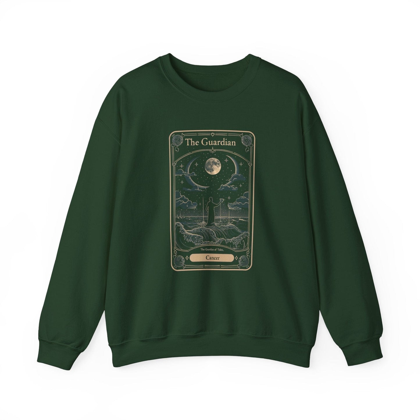Sweatshirt S / Forest Green Cancer Tarot Card Guardian Crewneck: Vintage Celestial Warmth